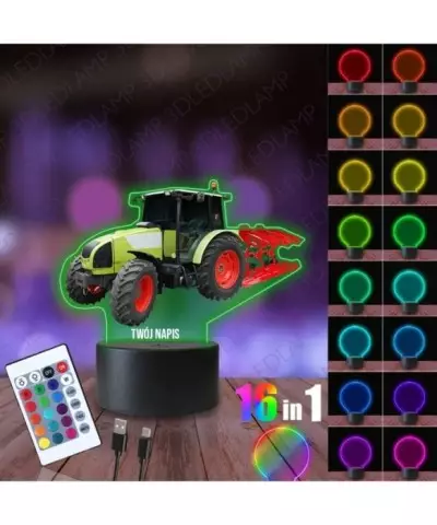 Lampka Nocna 3D LED LAMP z Nadrukiem Traktor z Pługiem