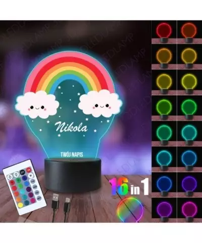 Lampka Nocna 3D LED LAMP z Nadrukiem Tęcza Chmurki