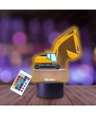 Lampka Nocna 3D LED LAMP z Nadrukiem Żółta Koparka