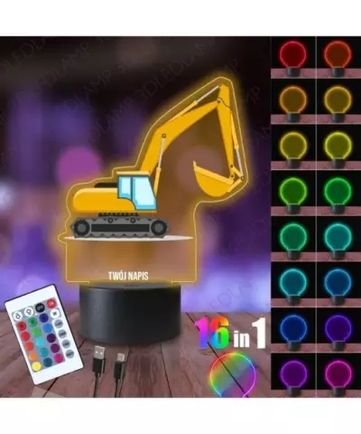 Lampka Nocna 3D LED LAMP z Nadrukiem Żółta Koparka