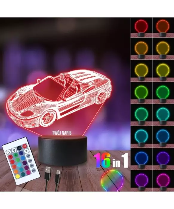 Lampka Nocna 3D LED LAMP Samochód Porsche Cabrio
