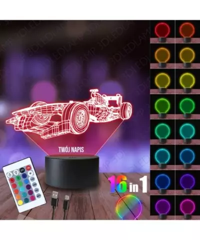 Lampka Nocna 3D LED LAMP Formuła 1 Wyścigówka