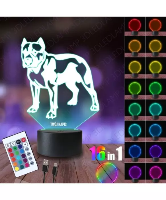 Lampka Nocna 3D LED LAMP Pitbull Pies