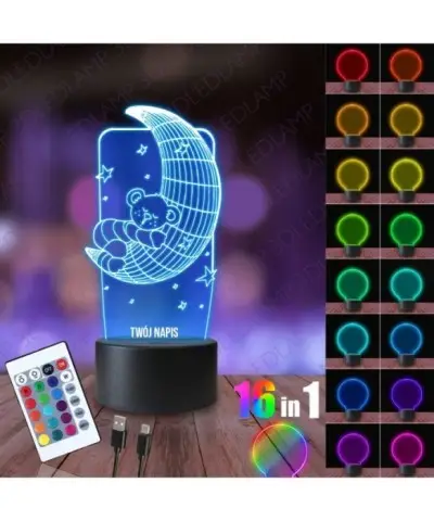 Lampka Nocna 3D LED LAMP Księżycowy Miś