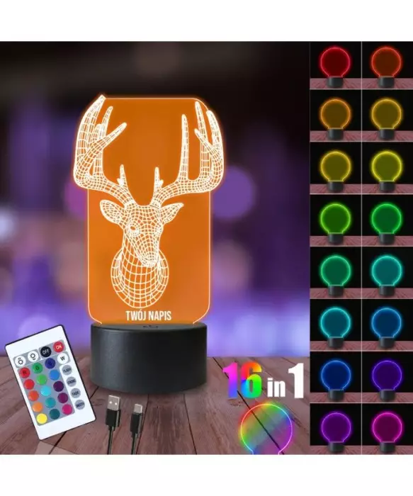 Lampka Nocna 3D LED LAMP Jeleń Rogi