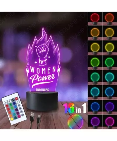 Lampka Nocna 3D LED LAMP Prezent na Dzień Kobiet Women Power