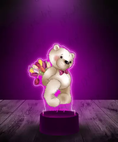 lampka_3d_led_plexido_prezent_na_dzień_kobiet_miś_kwiaty