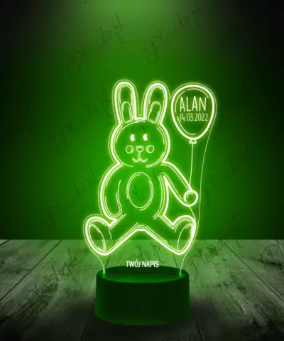Lampka LED 3D Plexido Metryczka dla Dziecka Królik - 3