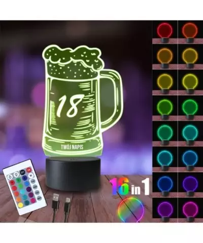Lampka Nocna 3D LED LAMP Osiemnastka Prezent Piwo
