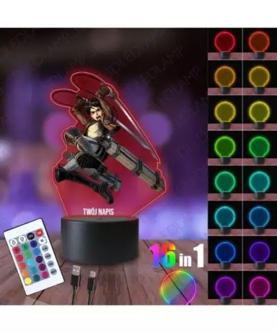 Lampka Nocna 3D LED LAMP z Nadrukiem Eren Yeager