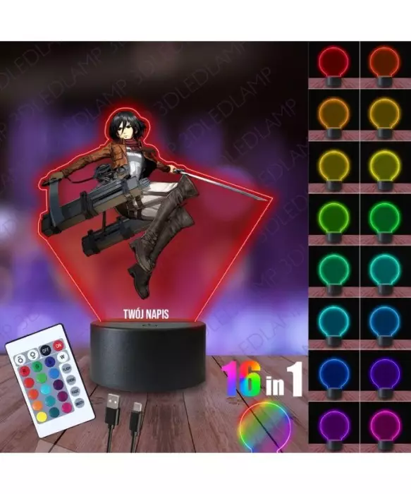 Lampka Nocna 3D LED LAMP z Nadrukiem Mikasa Ackermann