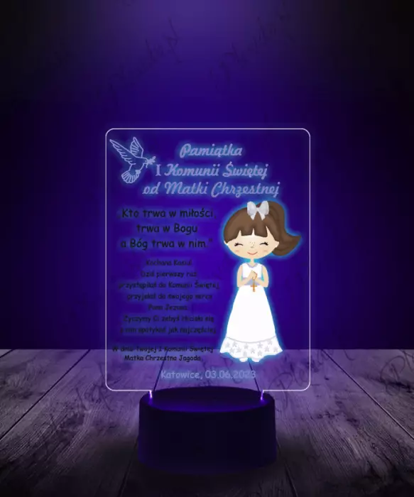 Lampka LED Plexido Komunia Święta Pamiątka Dla Dziewczynki - 1