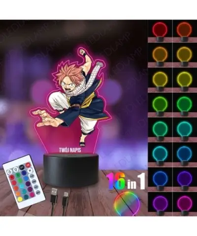 Lampka Nocna 3D LED LAMP z Nadrukiem Natsu Dragneel
