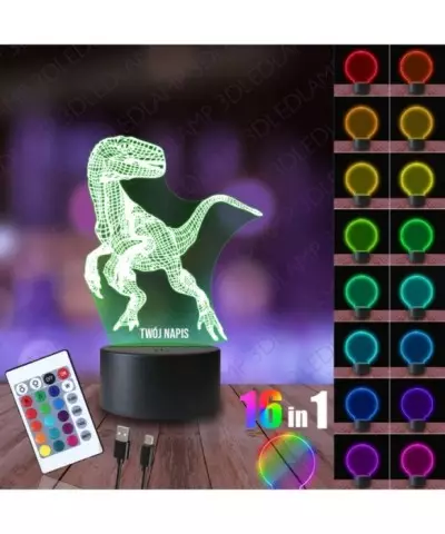 Lampka Nocna 3D LED LAMP Welociraptor Dinozaur