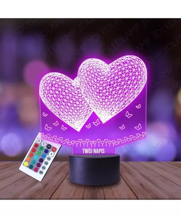 Lampka Nocna 3D LED LAMP Dwa Serca