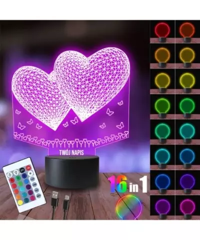 Lampka Nocna 3D LED LAMP Dwa Serca