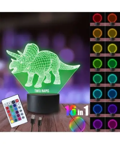 Lampka Nocna 3D LED LAMP Triceratops Dinozaur