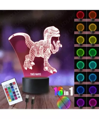 Lampka Nocna 3D LED LAMP Welociraptor Dinozaur Park Jurajski
