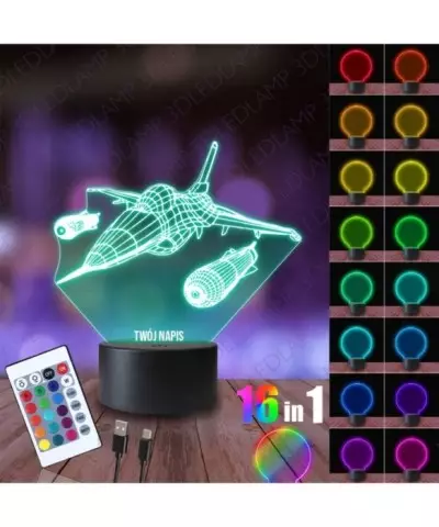 Lampka Nocna 3D LED LAMP Myśliwiec Odrzutowiec