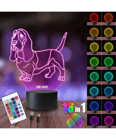 Lampka Nocna 3D LED LAMP Piesek Basset
