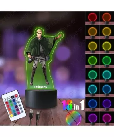 Lampka Nocna 3D LED LAMP z Nadrukiem Erwin Smith Attack on Titan