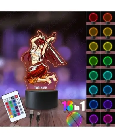 Lampka Nocna 3D LED LAMP z Nadrukiem Fiary Tail Erza Scarlet