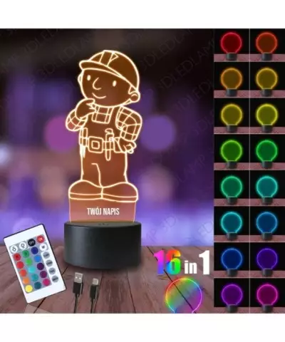 Lampka Nocna 3D LED LAMP Bob Budowniczy
