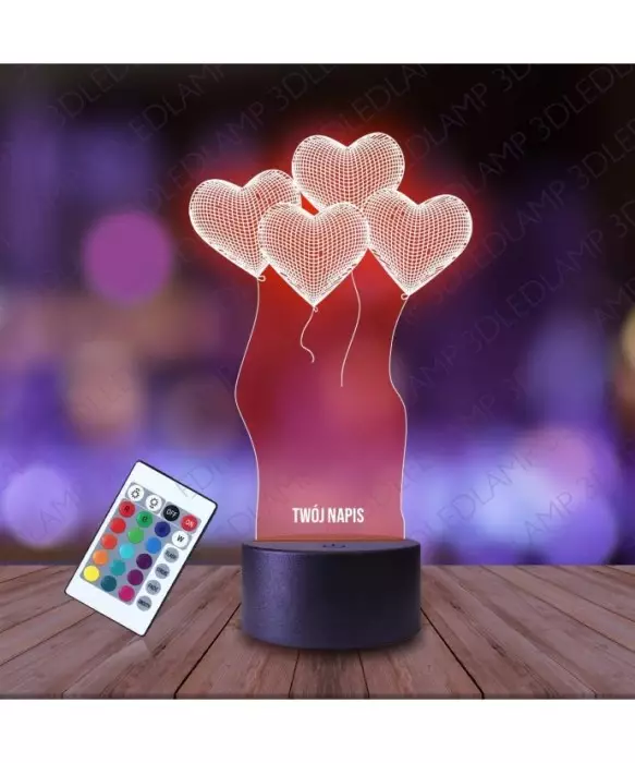 Lampka Nocna 3D LED LAMP Prezent na Walentynki Balony Serca