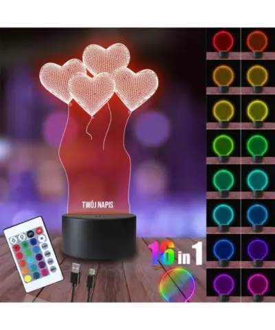 Lampka Nocna 3D LED LAMP Prezent na Walentynki Balony Serca