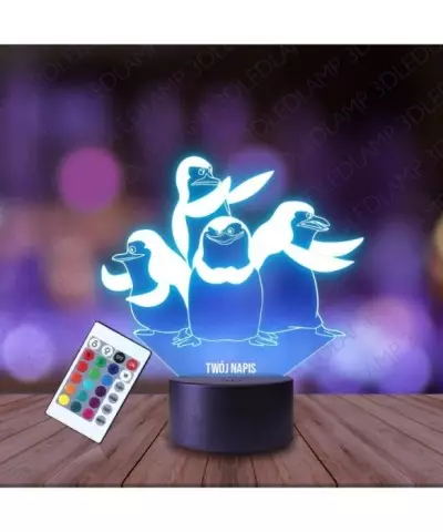 Lampka Nocna 3D LED LAMP Pingwiny z Madagaskaru