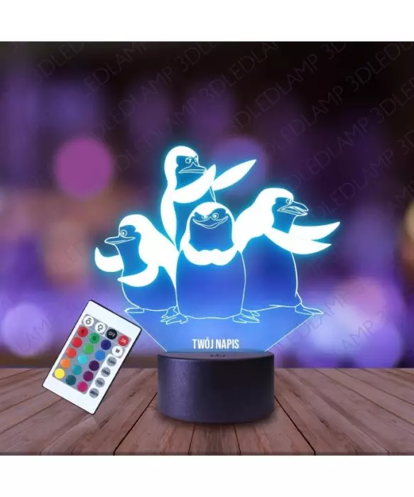 Lampka Nocna 3D LED LAMP Pingwiny z Madagaskaru