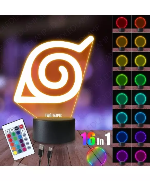 Lampka Nocna 3D LED LAMP Konoha Symbol Naruto