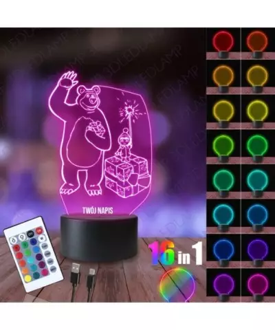Lampka Nocna 3D LED LAMP Niedźwiedź i Masza