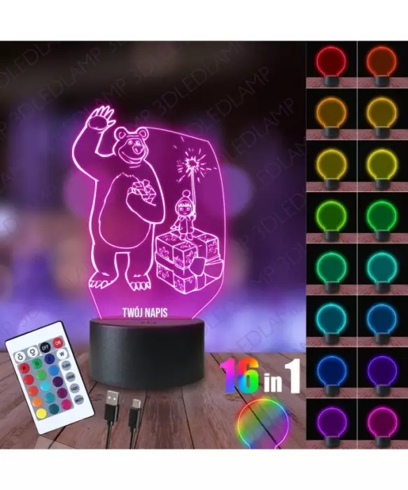 Lampka Nocna 3D LED LAMP Niedźwiedź i Masza