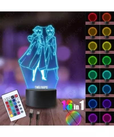 Lampka Nocna 3D LED LAMP Kraina Lodu Anna i Elsa
