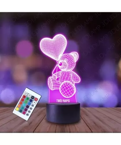 Lampka Nocna 3D LED LAMP Miś Balonik Serce