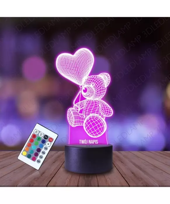 Lampka Nocna 3D LED LAMP Miś Balonik Serce