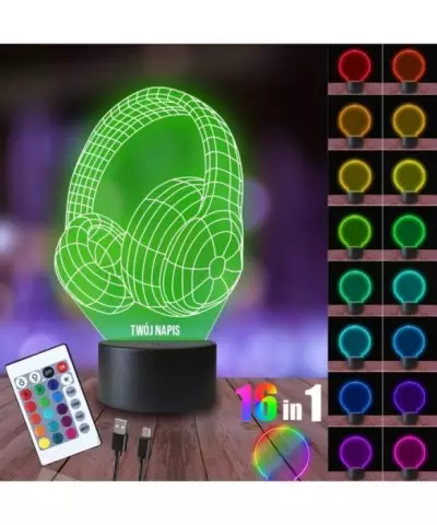 Lampka Nocna 3D LED LAMP Słuchawki Nauszne