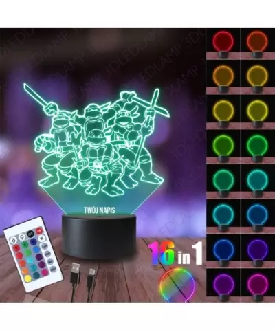 Lampka Nocna 3D LED LAMP Wojownicze Żółwie Ninja