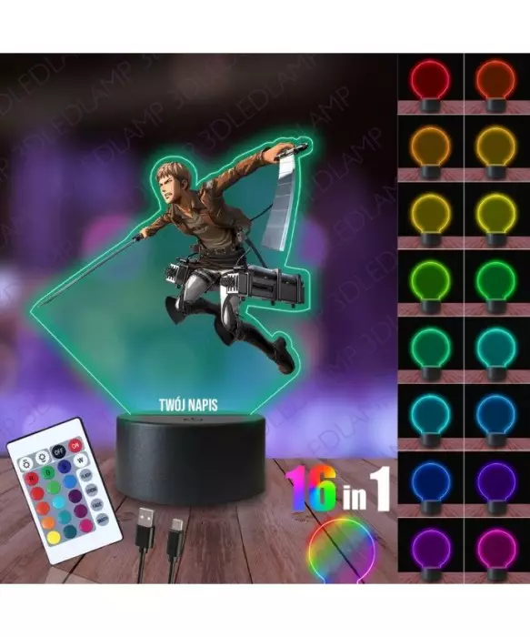 Lampka Nocna 3D LED LAMP z Nadrukiem Atak Tytanów Jean Kirstein