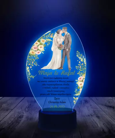 Lampka LED z Nadrukiem Plexido Pamiątka na Ślub Życzenia