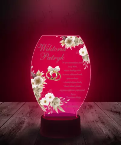 Lampka LED z Nadrukiem Plexido Pamiątka na Ślub Obrączki