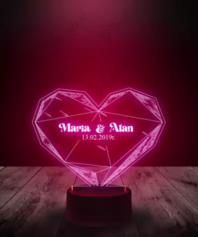 Lampka LED 3D Plexido Serce Imiona Miłość - 1