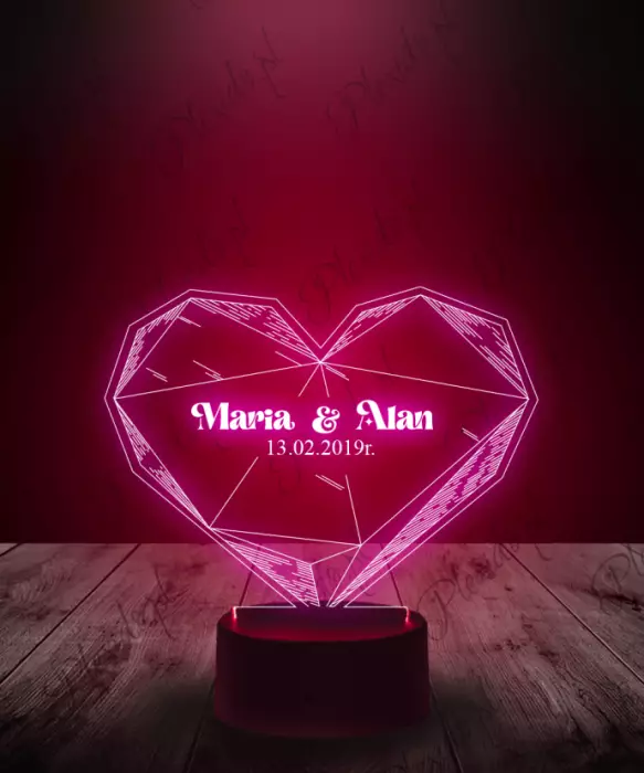 Lampka LED 3D Plexido Serce Imiona Miłość - 1