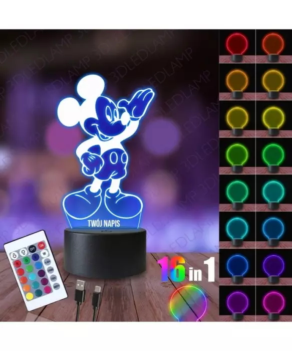Lampka Nocna 3D LED LAMP Myszka Miki Uśmiech