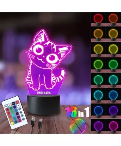 Lampka Nocna 3D LED LAMP Kotek Pupil