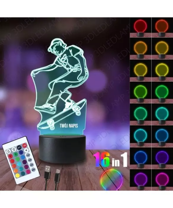 Lampka Nocna 3D LED LAMP Skater Deskorolka
