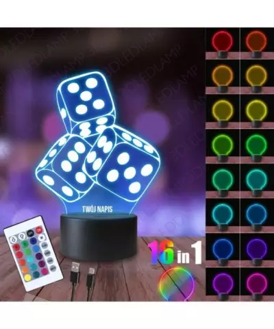 Lampka Nocna 3D LED LAMP Kości do Gry Kostki