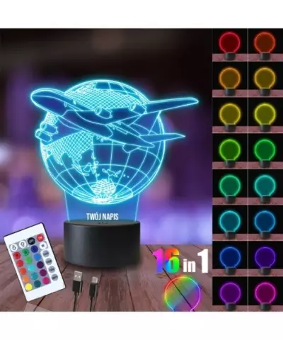 Lampka Nocna 3D LED LAMP Samolot Podróże