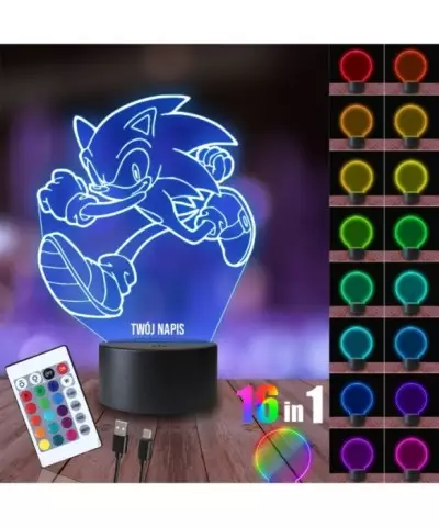 Lampka Nocna 3D LED LAMP Gra Sonic Biegnący